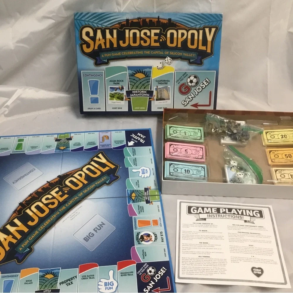 SAN JOSE-OPOLY Board Game Monopoly COMPLETE Silicon Valley Late For The Sky EUC